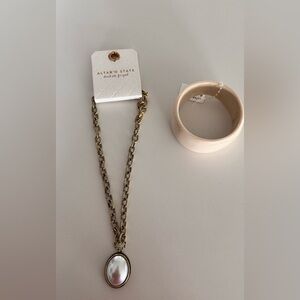 Altar’d State Gold Pendant Necklace & Ivory Bangle Bracelet Set NWT